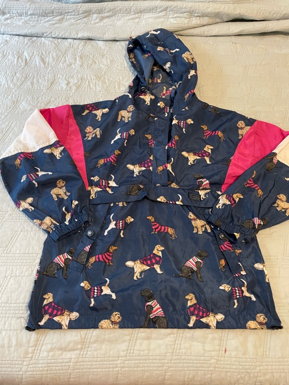 Preppy Navy Dog Print Hooded wind jacket with Pink Accents